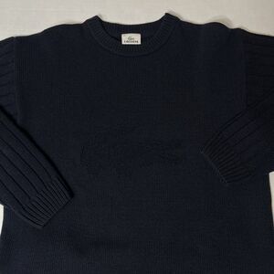 Lacoste Big Logo Wool Mark Blend Laine Vierge Black Sweater Size 16 Large